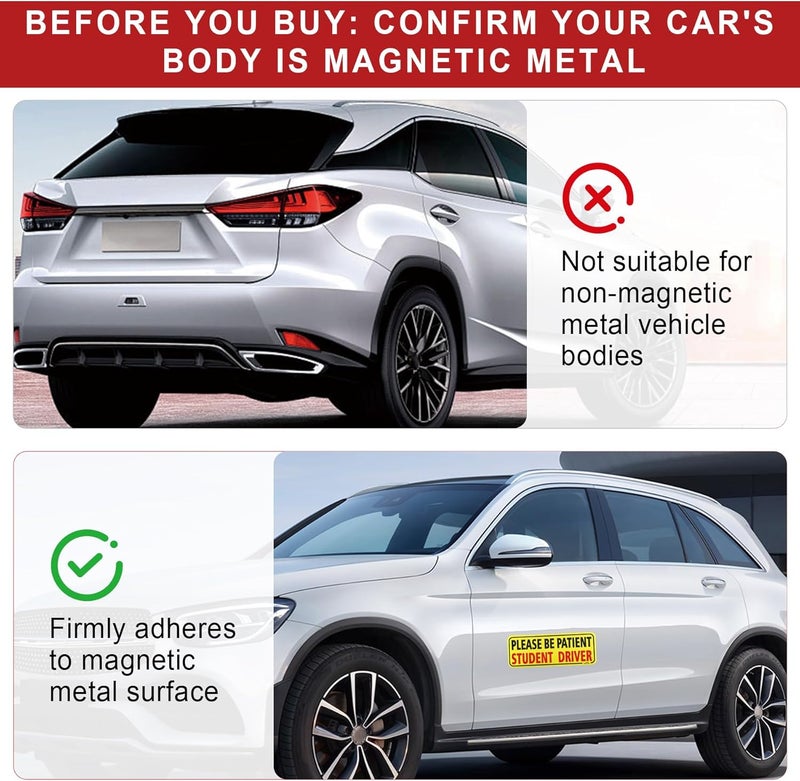 JUSTTOP 3pcs Student Driver Magnet for Car, Please Be Patient Student Driver, New Drivers Sticker Safety Warning, Magnetic Reflective Rookie Driver Bumper Sticker (Black&Red) - Image 2